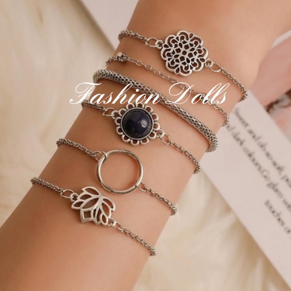 🌗6 Pc Hollowed Lotus Flower Bracelet New - Picture 2 of 8